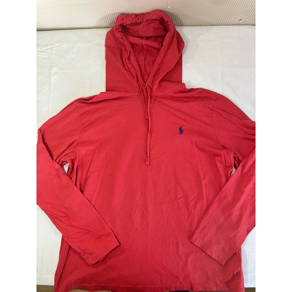 Polo Ralph Lauren Mens Red Long Sleeve Hooded T-Shirt‎ Pony Logo Size Large